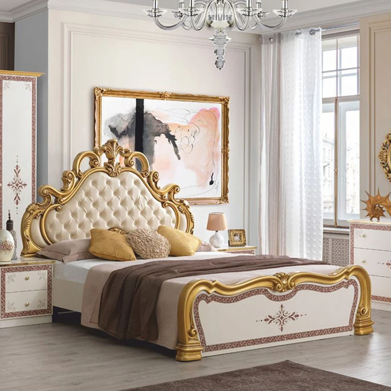 Casa Padrino Luxus Barock Doppelbett Creme / Weiß / Braun / Gold - Barockstil Schlafzimmer Möbel