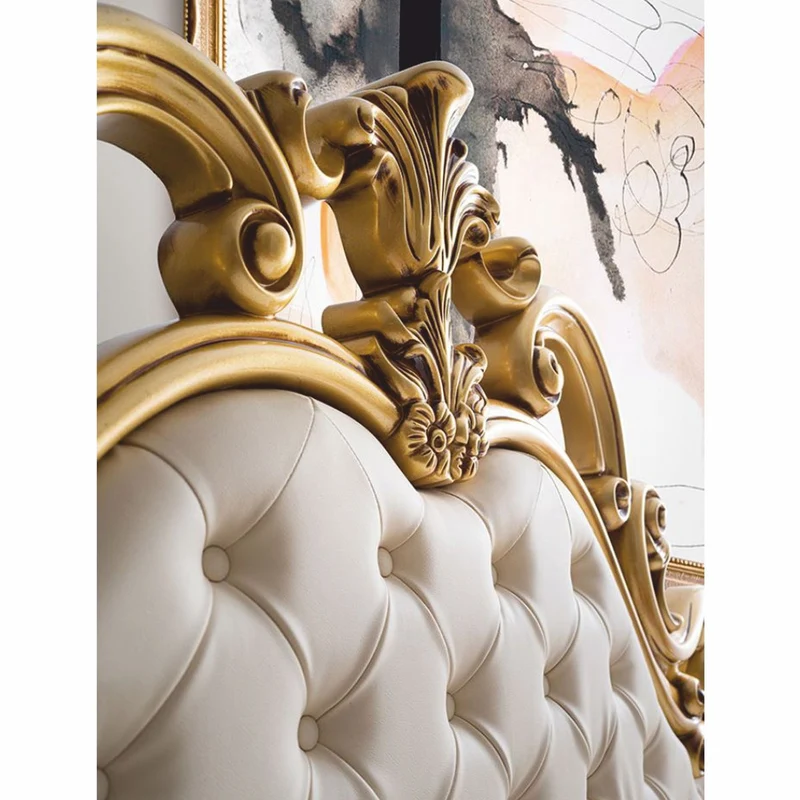 Casa Padrino Luxus Barock Doppelbett Creme / Weiß / Braun / Gold - Barockstil Schlafzimmer Möbel