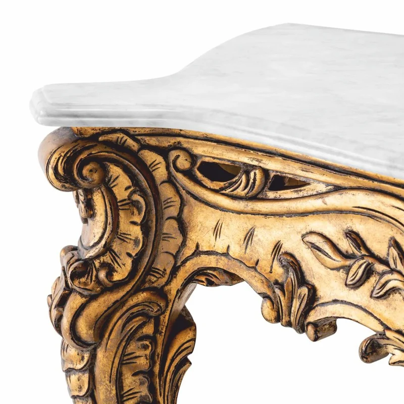 Casa Padrino Luxus Barock Mahagoni Konsole mit Marmorplatte Antik Gold / Weiß 125 cm