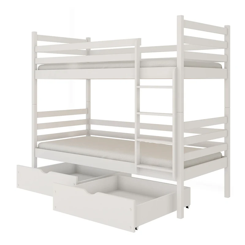 Lit superposé 90x200 sommier et tiroirs inclus Léo Blanc