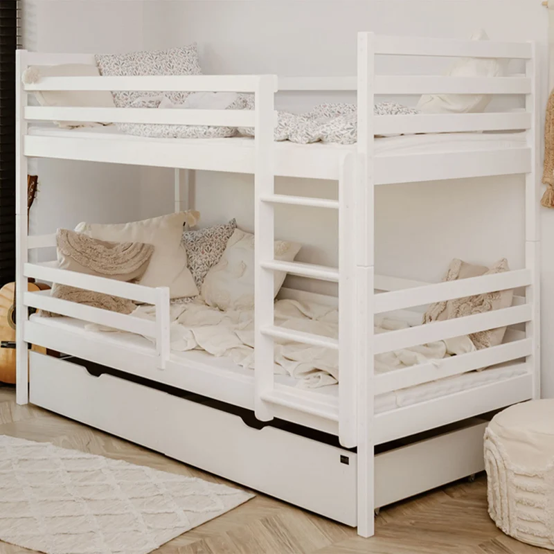 Lit superposé 90x200 sommier et tiroirs inclus Léo Blanc