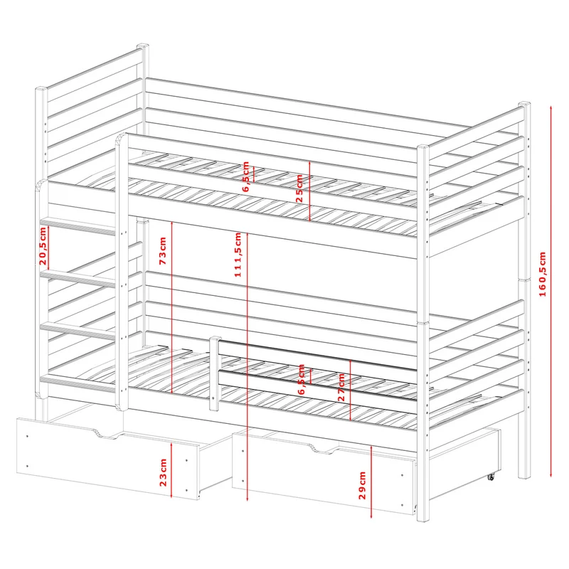 Lit superposé 90x200 sommier et tiroirs inclus Léo Blanc