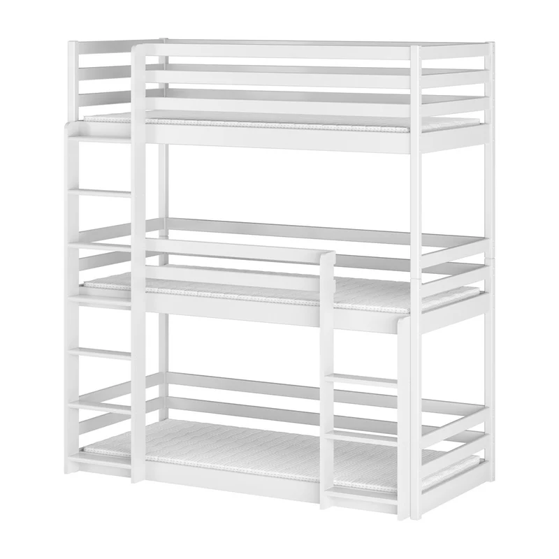 Lit superposé 3 niveaux 90x200 sommier inclus Florent Blanc