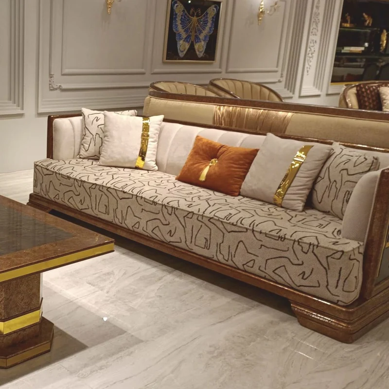 Casa Padrino Luxus Art Deco Sofa Grau / Braun / Gold 238 cm - Wohnzimmer Möbel