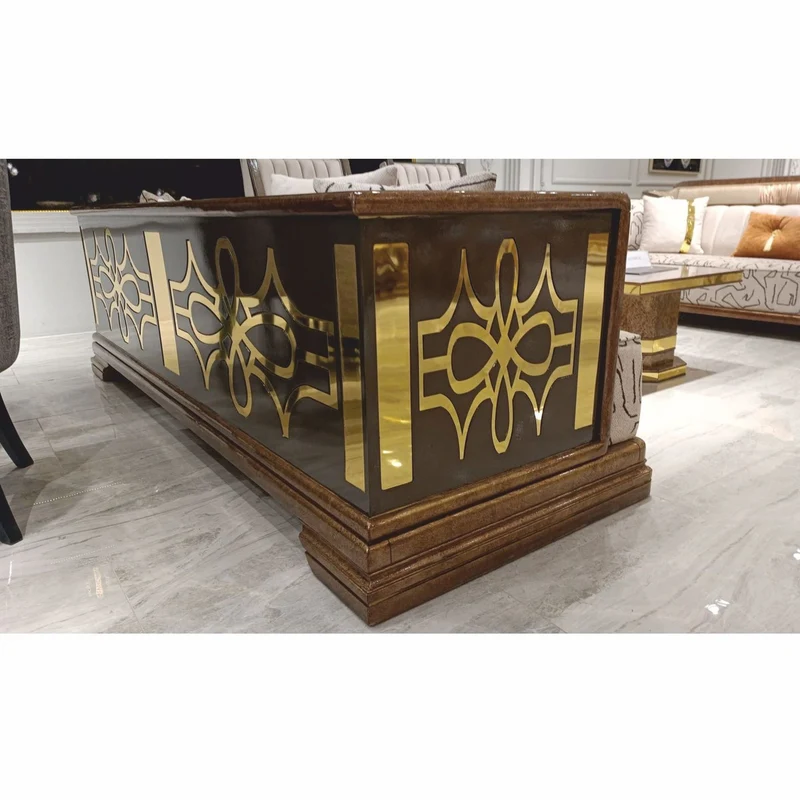 Casa Padrino Luxus Art Deco Sofa Grau / Braun / Gold 238 cm - Wohnzimmer Möbel