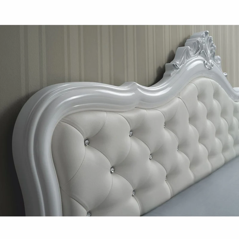 Casa Padrino Luxus Barock Doppelbett mit Glitzersteinen Weiß / Grau - Barock Schlafzimmer Möbel