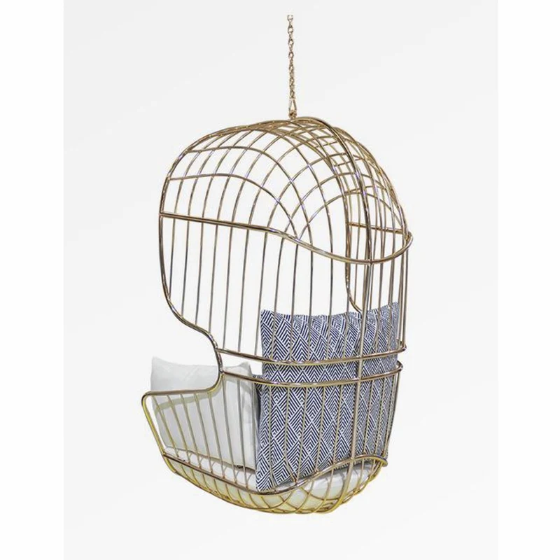 Casa Padrino Luxus Hängesessel Gold / Weiß / Blau H. 120 cm - Indoor & Outdoor Möbel
