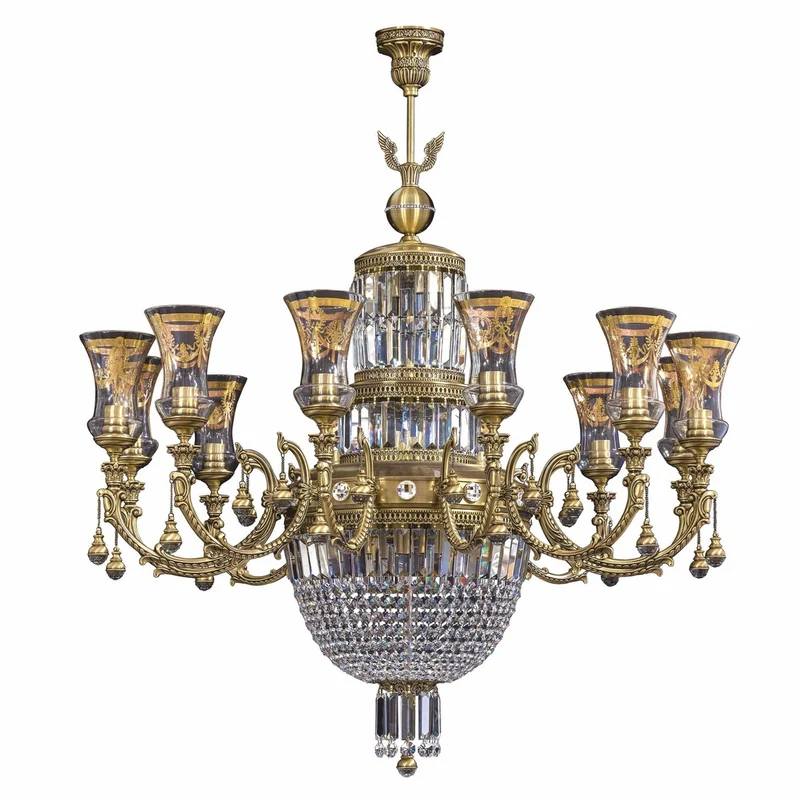 Casa Padrino Luxus Barock Kristall Kronleuchter Messing mit Patina Ø 107 x H. 120 cm