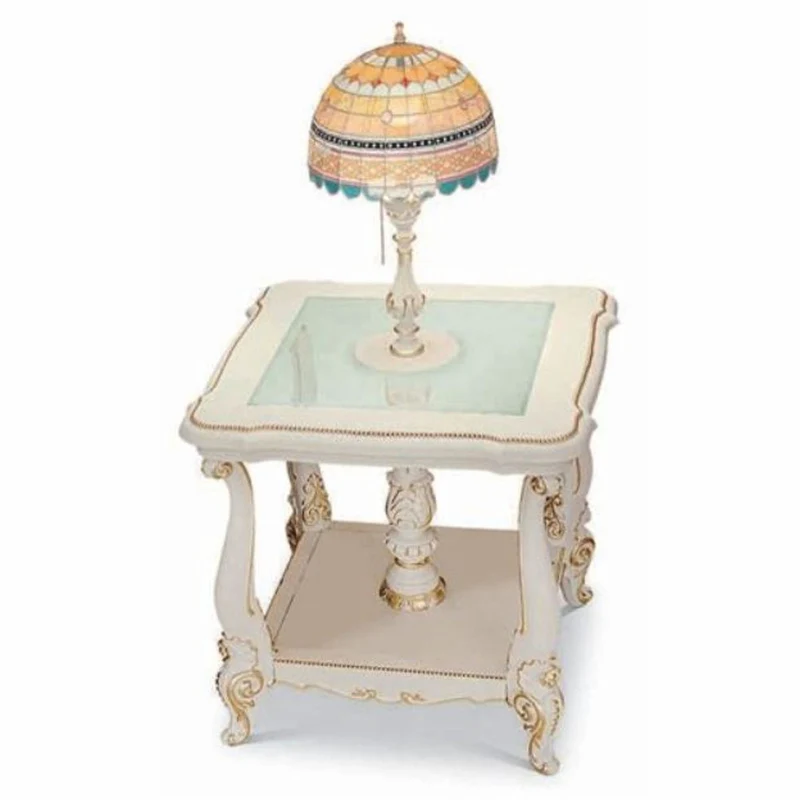 Casa Padrino Luxus Barock Beistelltisch mit Tiffany Tischleuchte Weiß / Gold H. 115 cm - Made in Italy