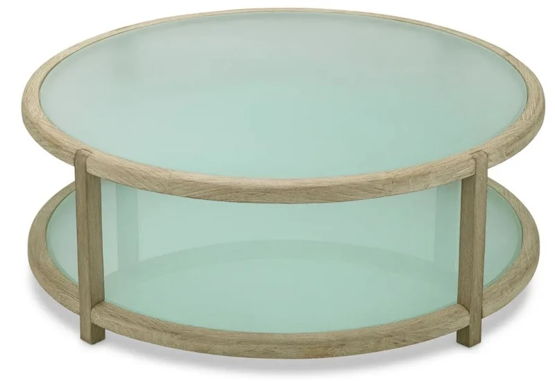 Casa Padrino Luxus Teakholz Garten Couchtisch mit Glasplatten Antik Braun / Milchglas Ø 120 cm