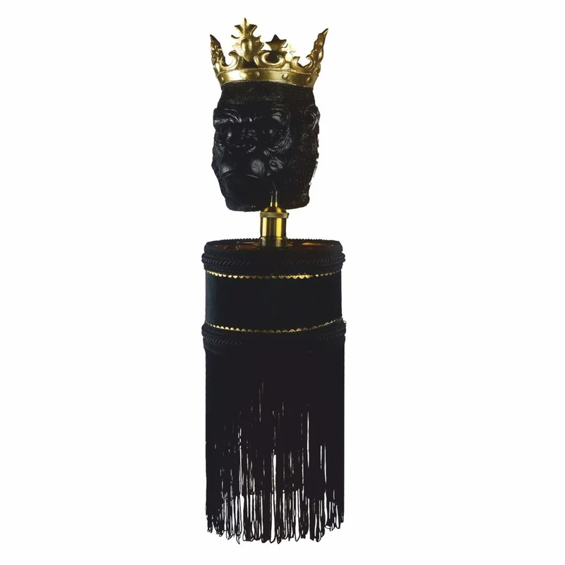 Casa Padrino Luxus Wandleuchte Affenkopf mit Krone Schwarz / Gold H. 72 cm