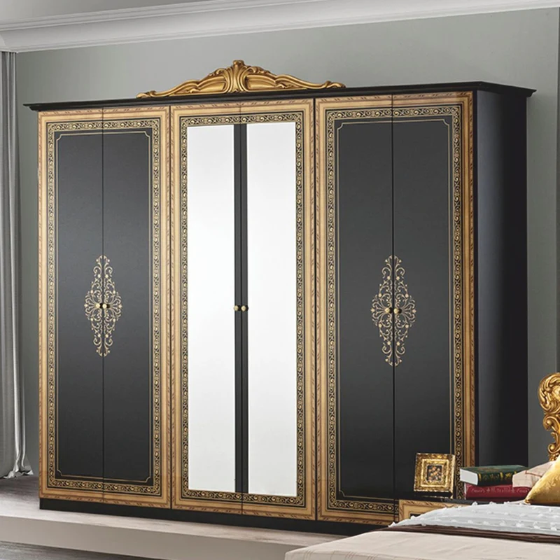Casa Padrino Luxus Barock Schlafzimmer Schrank Schwarz / Gold 261,4 cm - Barock Schlafzimmer Möbel