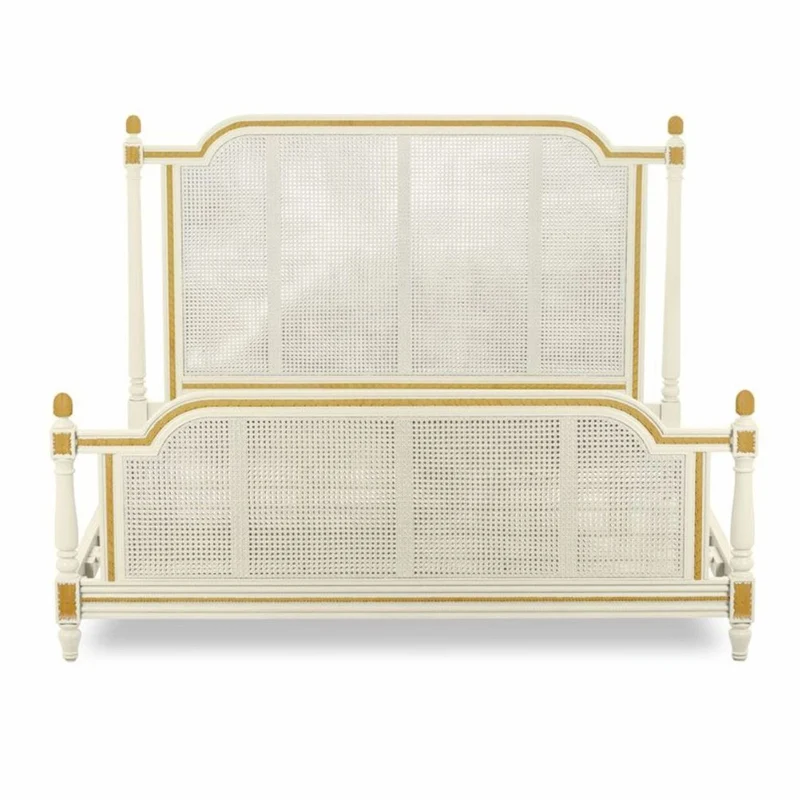 Casa Padrino Luxus Barock Doppelbett Elfenbein / Gold - Barockstil Schlafzimmer Möbel