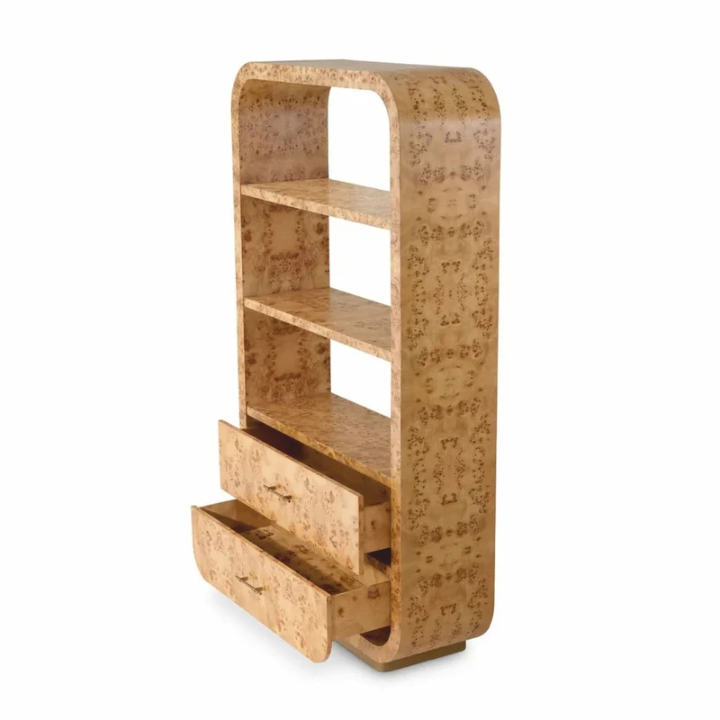 Casa Padrino Luxus Regalschrank mit 2 Schubladen Hellbraun / Antik Messing H. 210 cm