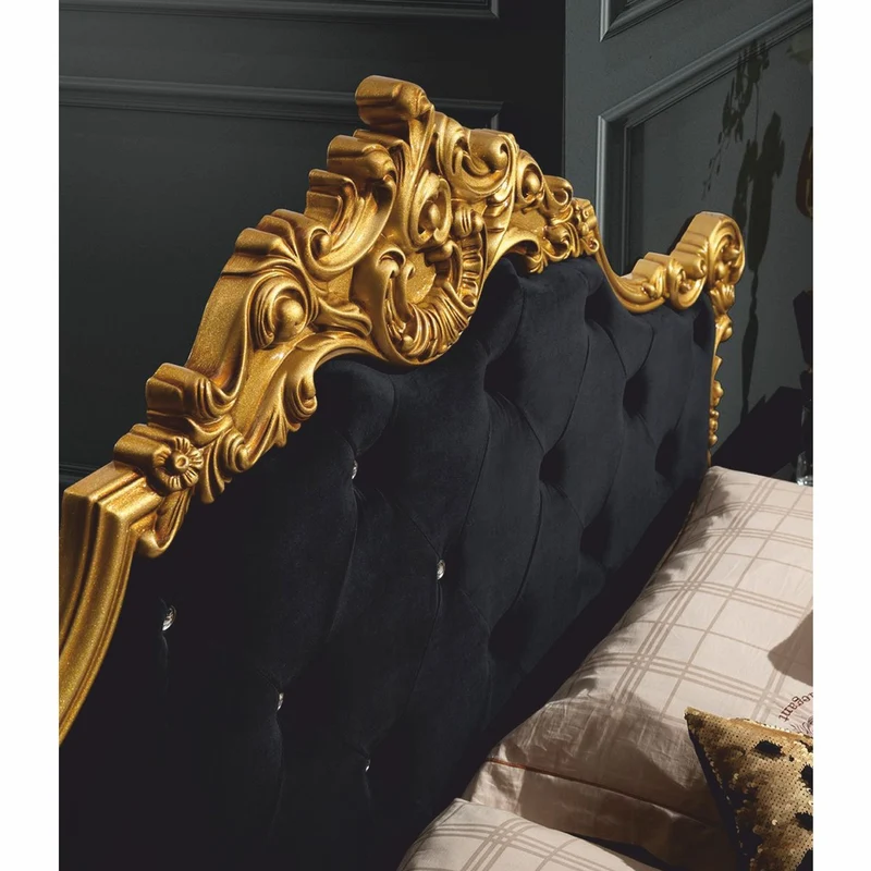 Casa Padrino Luxus Barock Doppelbett mit Glitzersteinen Schwarz / Gold - Barockstil Schlafzimmer Möbel