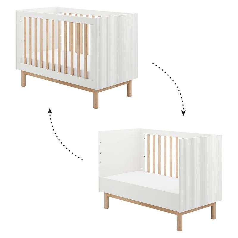 Lit évolutif 60x120 et commode 3 tiroirs 1 porte Pinio Miloo Blanc