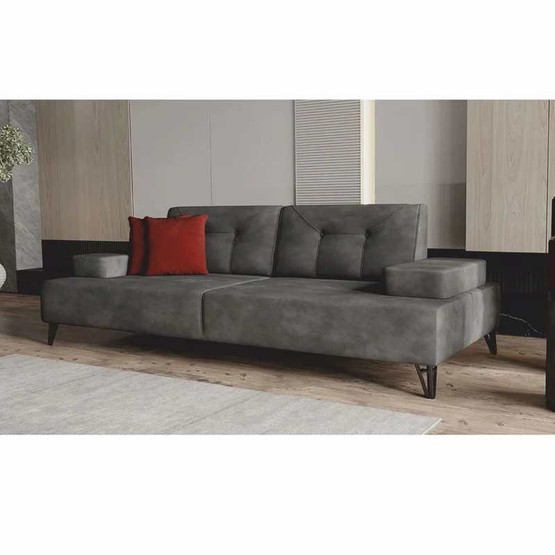 Casa Padrino Luxus 3er Sofa mit verstellbaren Arm- und Rückenlehnen Grau 226 cm - Wohnzimmer Möbel