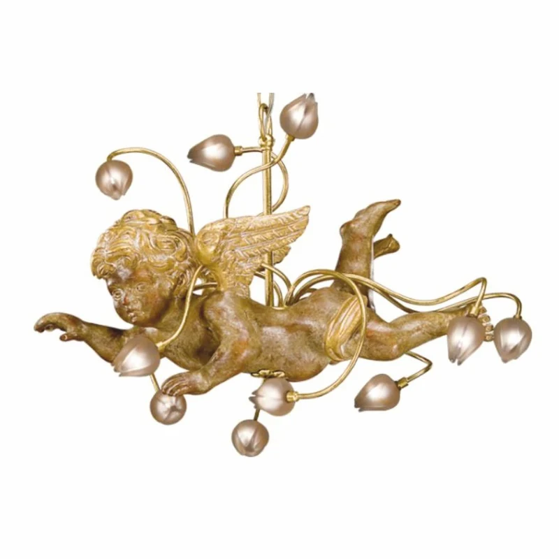 Casa Padrino Luxus Jugendstil LED Hängeleuchte Antik Gold / Bernstein 60 cm - Made in Italy