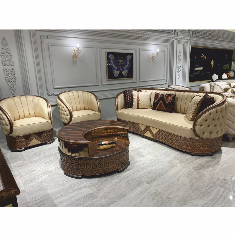 Casa Padrino Luxus Art Deco Couchtisch Kupfer / Grau / Gold Ø 104 cm - Wohnzimmer Möbel