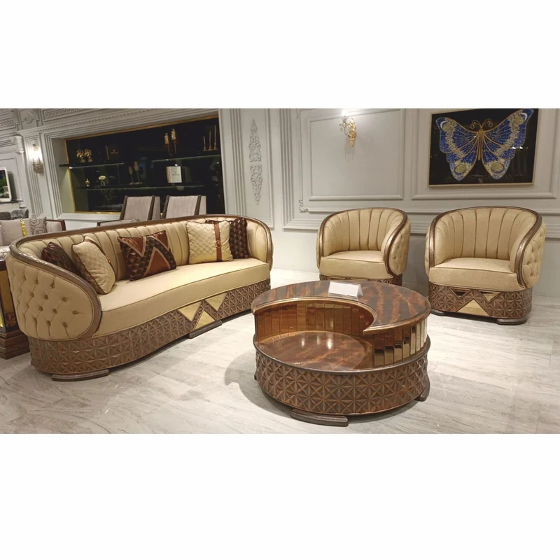 Casa Padrino Luxus Art Deco Couchtisch Kupfer / Grau / Gold Ø 104 cm - Wohnzimmer Möbel