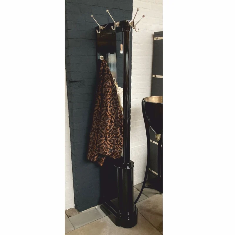 Casa Padrino Luxus Barock Wandgarderobenständer Schwarz / Silber H. 184 cm - Garderoben Möbel