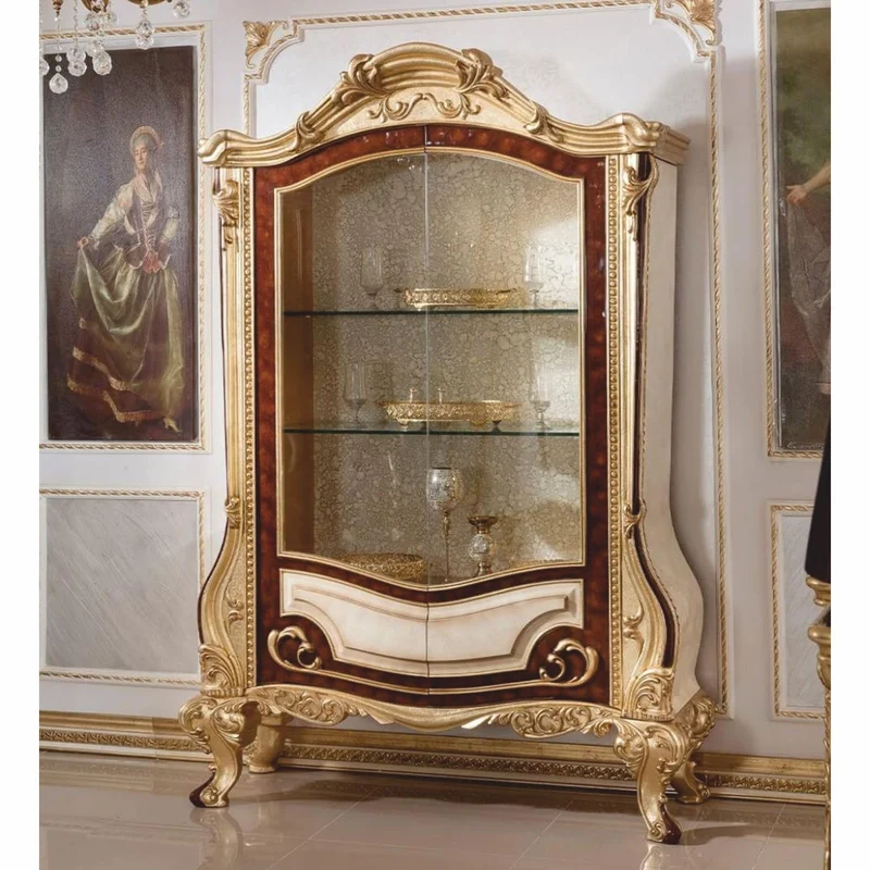 Casa Padrino Luxus Barock Vitrine Weiß / Braun / Gold H. 220 cm - Barock Möbel