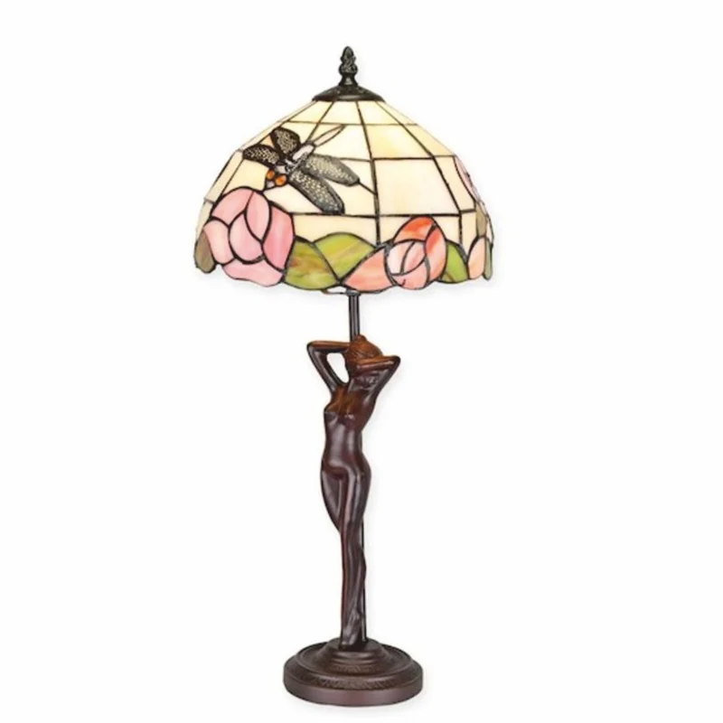 Casa Padrino Art Deco Tiffany Tischleuchte Braun / Bunt H. 55 cm - Tiffany Leuchten