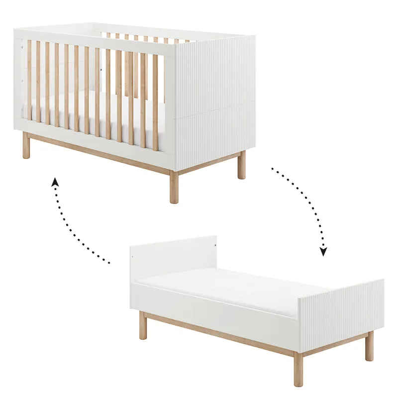 Lit évolutif 70x140 et commode 3 tiroirs 1 porte Pinio Miloo Blanc