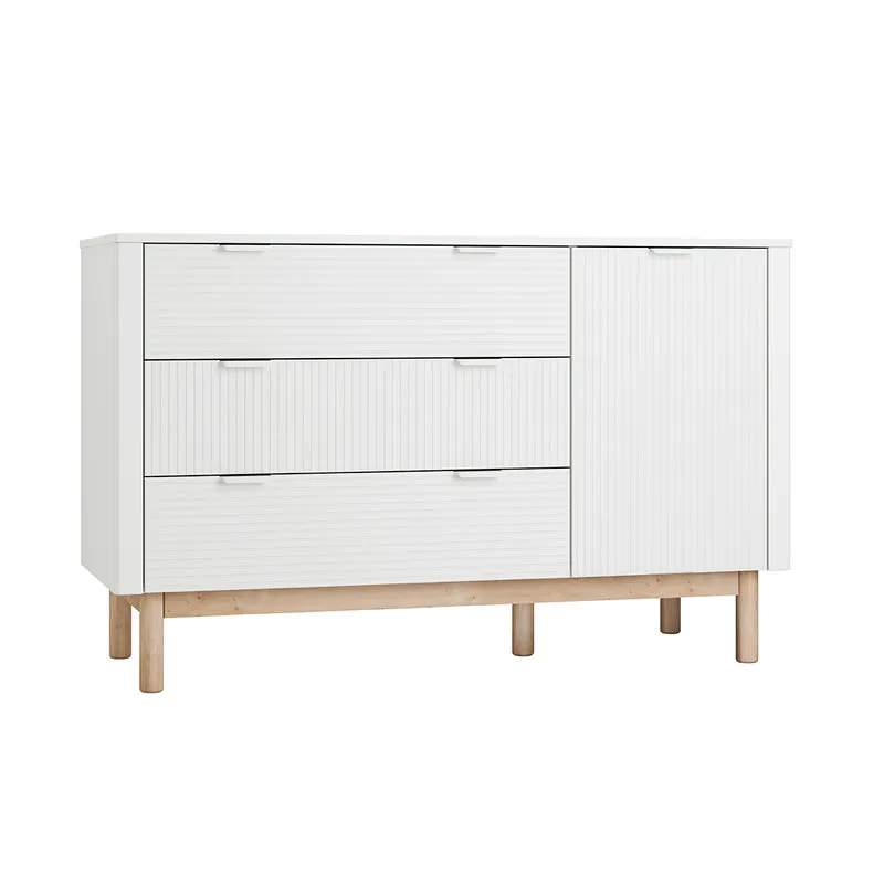 Lit évolutif 70x140 et commode 3 tiroirs 1 porte Pinio Miloo Blanc