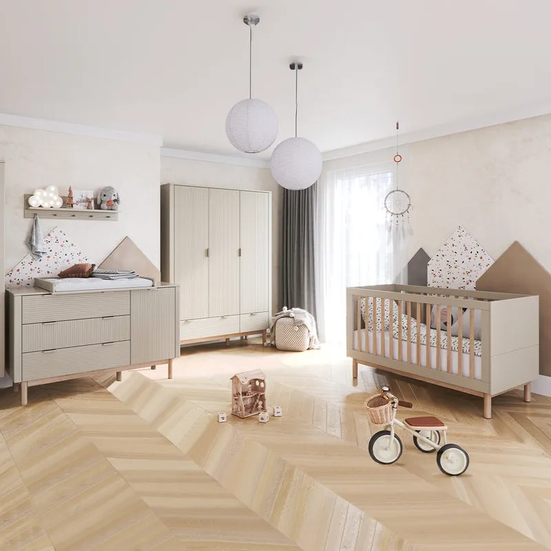 Lit évolutif 70x140 et commode 3 tiroirs 1 porte Pinio Miloo Champagne