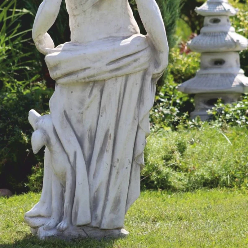 Casa Padrino Jugendstil Garten Deko Skulptur Mann mit Bogen und Hund Grau H. 142 cm