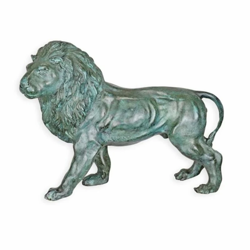 Casa Padrino Bronze Deko Skulptur Löwe Rechte Seite Türkis / Grau 32,7 cm - Schreibtisch Deko