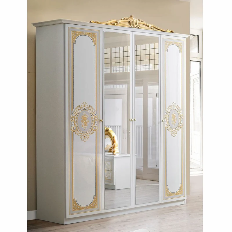 Casa Padrino Luxus Barock Schlafzimmer Schrank Weiß / Grau / Gold 177 cm - Barock Schlafzimmer Möbel
