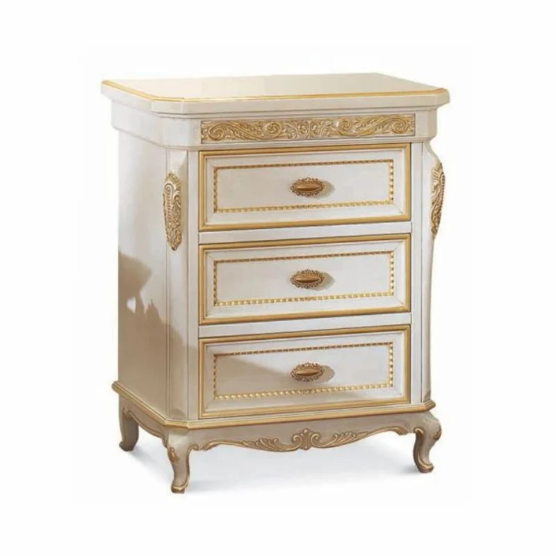 Casa Padrino Luxus Barock Nachtkommode mit 3 Schubladen Elfenbein / Gold - Made in Italy