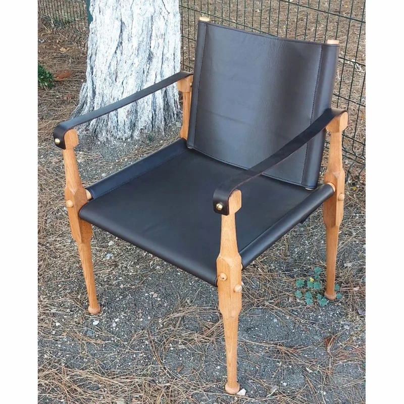 Casa Padrino Luxus Leder Regisseur Stuhl mit Armlehnen Schwarz / Naturfarben - Echtleder Möbel