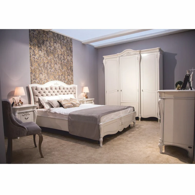 Casa Padrino Luxus Barock Massivholz Doppelbett Weiß / Grau - Barock Schlafzimmer Möbel