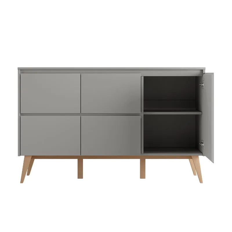 Lit évolutif 60x120 et commode 4 tiroirs 1 porte Pinio Swing Gris et bois
