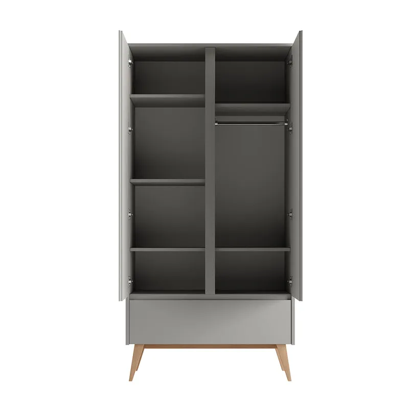 Commode 3 tiroirs et armoire 2 portes Pinio Swing Gris et bois