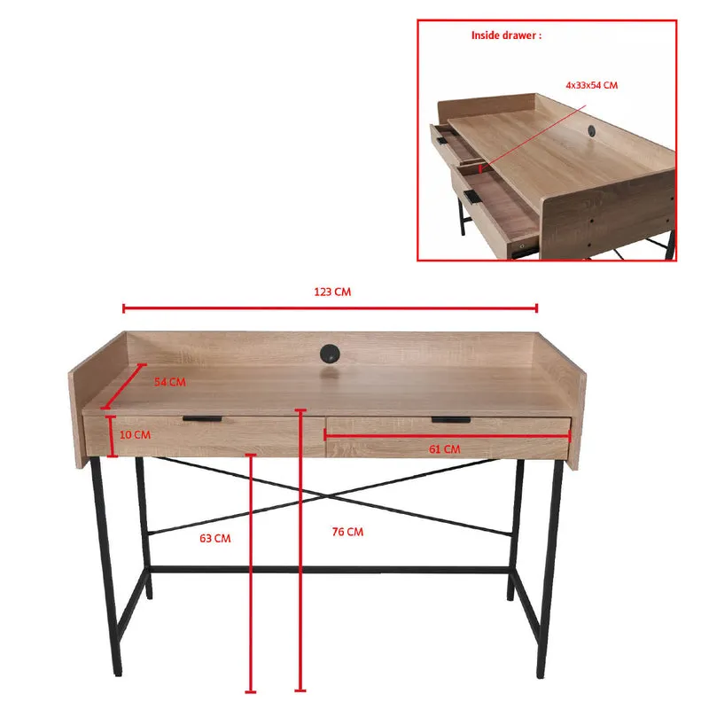 Bureau 2 tiroirs Suliac Bois blanchi et Noir