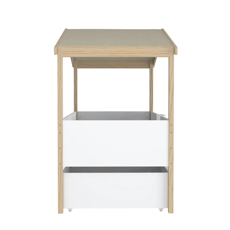 Lit cabane mi-hauteur 90x190 sommier et tiroirs inclus Kayla Bois et Blanc