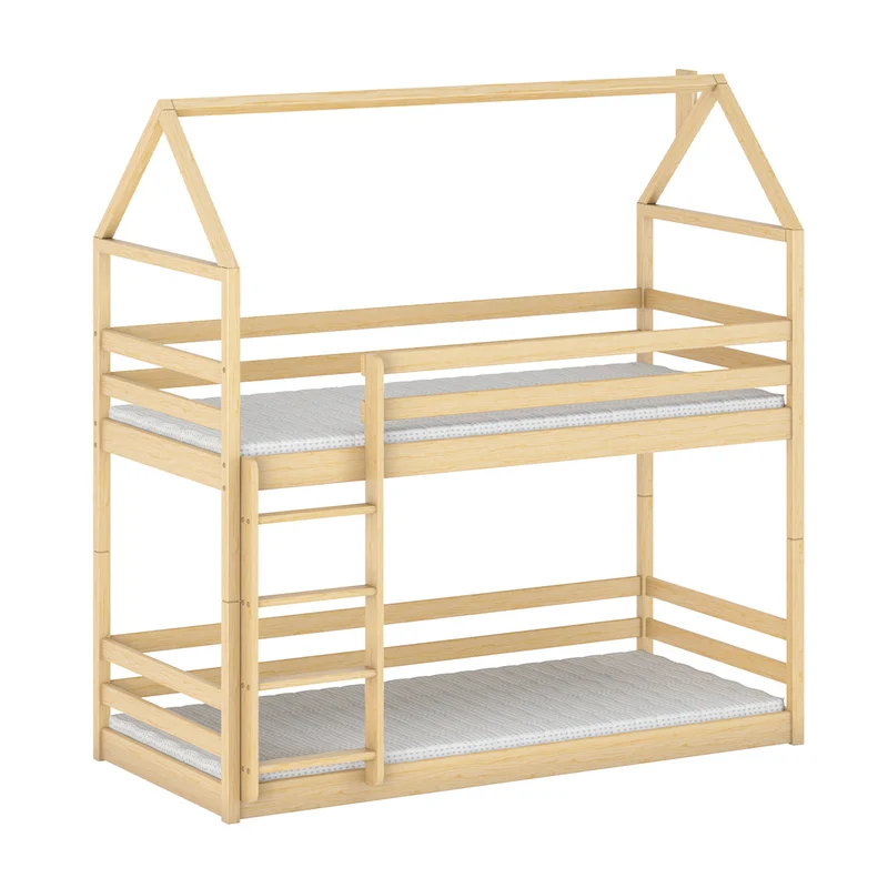 Lit cabane superposé 90x190 au sol sommiers inclus Louis Bois