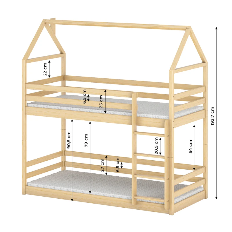Lit cabane superposé 90x190 au sol sommiers inclus Louis Bois