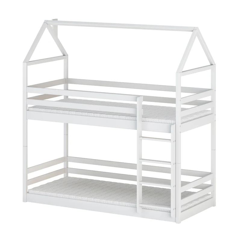 Lit cabane superposé 90x190 au sol sommiers inclus Louis Blanc