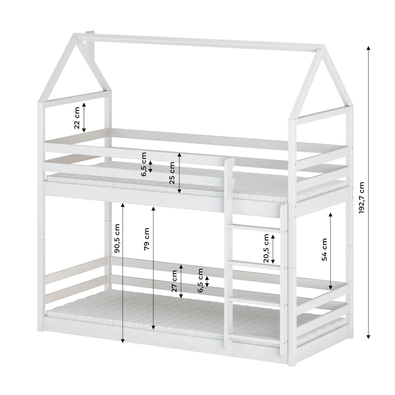 Lit cabane superposé 90x200 au sol sommiers inclus Louis Blanc