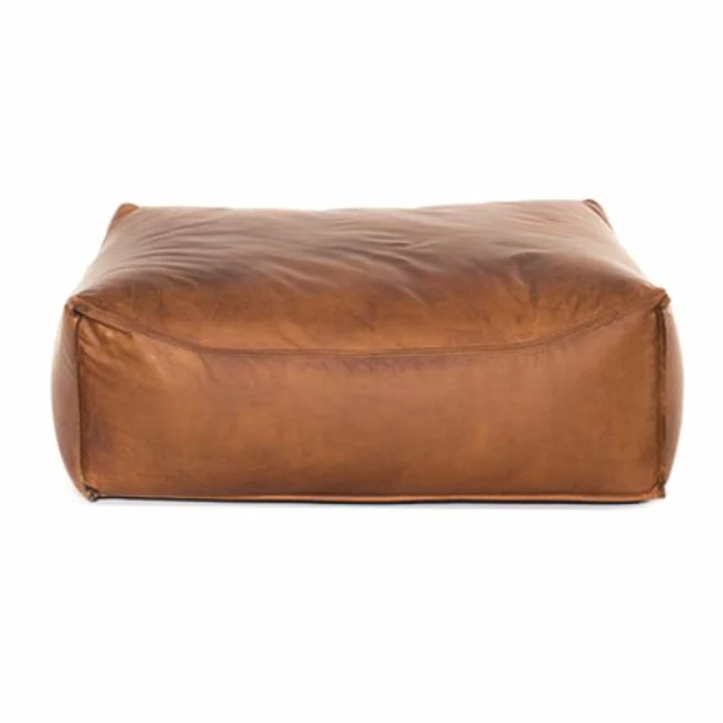 Casa Padrino Luxus Echtleder Hocker Hellbraun 107 x 107 x H. 43 cm - Leder Möbel