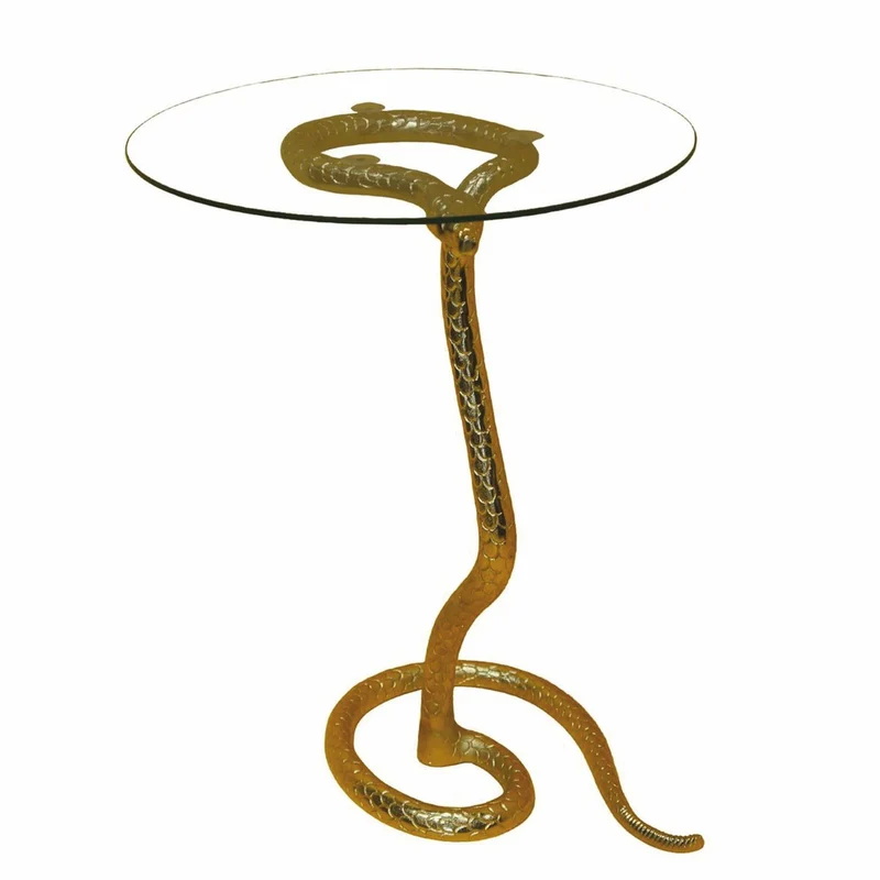 Casa Padrino Luxus Kunstharz Beistelltisch mit Glasplatte Schlange Gold Ø 46 x H. 59 cm