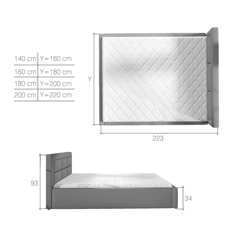 Lit coffre 160x200 sommier inclus Nael Gris