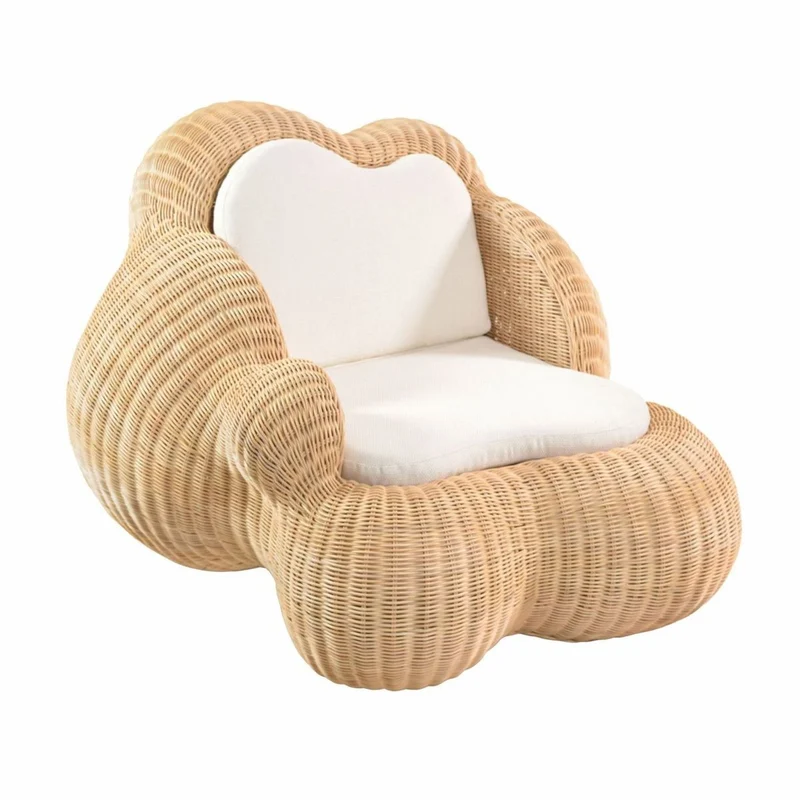 Casa Padrino Luxus Rattan Sessel mit Kissen Naturfarben / Weiß - Rattan Möbel