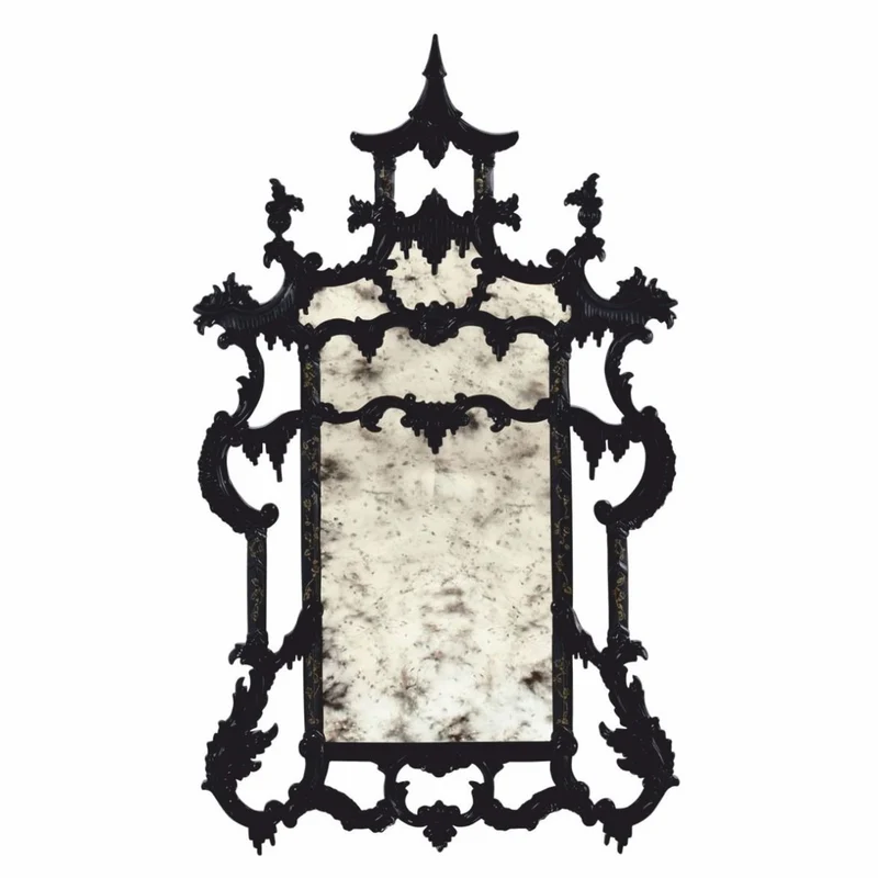 Casa Padrino Luxus Barock Spiegel im chinesischen Stil Schwarz / Gold H. 134 cm - Barockstil Möbel