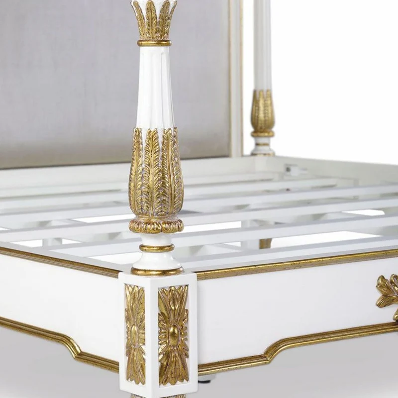 Casa Padrino Luxus Barock Doppelbett Weiß / Gold / Silbergrau - Barockstil Schlafzimmer Möbel